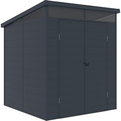 Jôbu Abri de Jardin en Résine Anthracite 3,24m² | Structure Aluminium Robuste | Toit Plat Skylight + Plancher Inclus | Double Porte Verrouillable | Résistant aux Intempéries