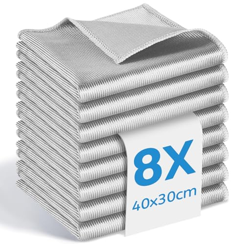 KUOGAS Juego de 8 Paños de Cocina, Bayetas Microfibra de Limpieza Ultra Resistentes y sin Pelusas, Paños Microfibra Profesional Cristal para Automóviles y Pantallas, Trapos Cocina 40X30,