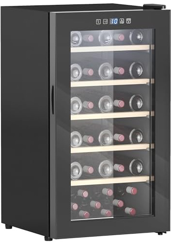 HOMCOM Cave à vin 41 bouteilles 91L réfrigérateur à vin silencieux avec porte en verre, éclairage LED, écran tactile numérique, frigo vin contrôle de la température 5-20 ℃, noir