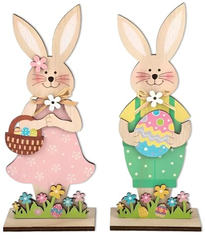 Reccisokz 2 Pezzi Decorazioni Pasquali Per Cornici Di Porte, Con Uova Di Pasqua, Motivi Floreali, Decorazioni In Legno A Forma Di Coniglietti, Materiale Fai Da Te Per Bambini