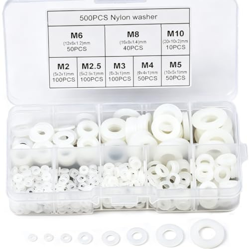 500 Rondelle Plate Nylon Blanc Assortiment Joints Etancheite Tuyaux | Pour entretoise, boulon, vis, fixation, isolation, spacer, joint, assorti, mécanique, quincaillerie, hardware, washer