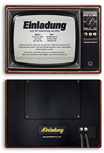 (30 x) Einladungskarten Geburtstag Retro Vintage Fernseher TV Einladungen
