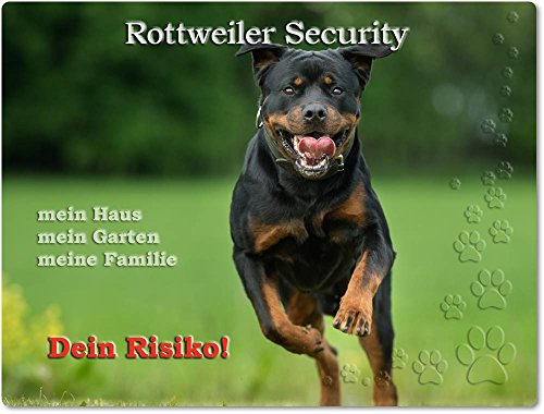 Merchandise for Fans Warnschild - Schild aus Aluminium 20x30cm - Motiv: Rottweiler Security (01)