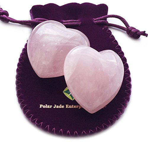 Puffy Heart Hand-Carved of 100% Natural Crystal Stones for Chakra Energy Healing, Meditaion, Massage and Decoration (Set of 2 rose quartz)