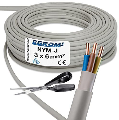 EBROM NYM-J 3 x 6 mm² – Cavo di installazione – Cavo di installazione – Cavo per ambienti umidi – grigio – Selezione in incrementi di 1 metro – Metro preciso al metro – Selezione – NYM-J 3 x 6 mm2,