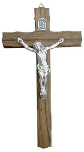 Eurofusioni Crocefisso da Parete in Legno di Noce e Cristo Placcato Argento - Croce h 18 cm