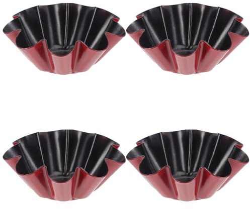 Angoily Reusable Egg Tart Mold 4-Pack Flower Shape Non-Stick Carbon Steel Baking Molds Mini Tart Pans for Home Bakery Party Desserts