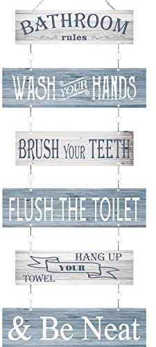 Bathroom Rules Signs Bathroom Wall Decor 6 Pcs Wooden Wall Decor 24 x 11 Inches Toilet Hanging Decoration Farmhouse Toilet Signs(Gray)
