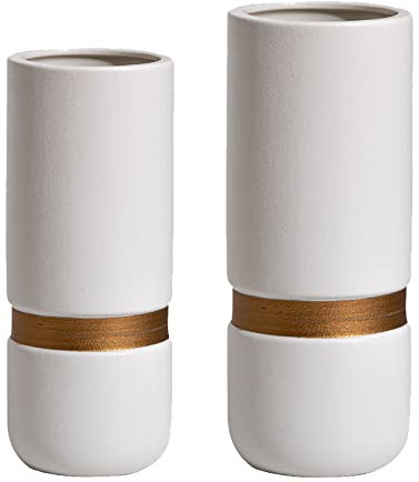Hengqiyuan Vase pour Herbe de la Pampa,Céramique Vases Blancs Vases à Fleurs comme Décoration Moderne de Salon, pour Fleurs Séchées, Bureau, Décoration de Rebord de Fenêtre,2Pcs