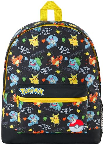 Pokemon Rucksack Kinder Teenager Lässig Schulranzen Pikachu Pokeball Kinderrucksack für Schule Sport Kita Reise Freizeit Anime Geschenk (Schwarz AOP)