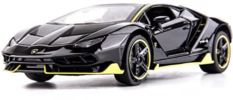 TGRCM-CZ Kompatibel mit 1:32 Lamborghini LP770 Modell-Rückziehauto, Spielzeugauto mit Sound und Licht für Kinder, Jungen, Mädchen, Metallkörper, Tür geöffnet, Schwarz