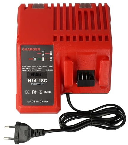 vhbw caricabatterie sostituisce Milwaukee M14, M18, 4932352959 per batterie Li-Ion di attrezzi