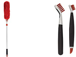 OXO Good Grips Extendable Microfibre Duster & Good Grips Deep Clean Brush Set - Orange