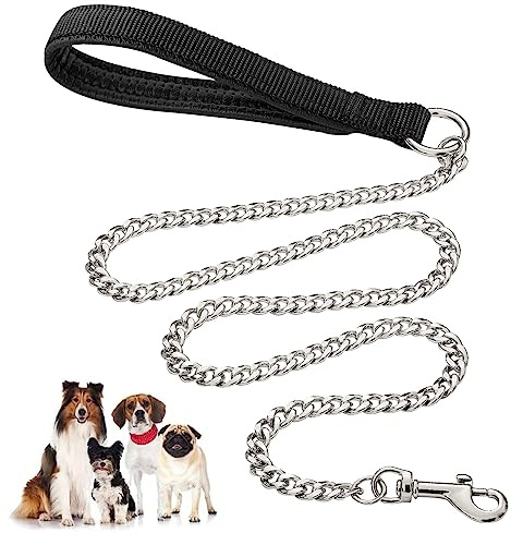 Guinzaglio per Cani in Metallo Resistente, Catena da 120 cm a Prova di Masticazione con Impugnatura Morbida Imbottita per Cani di Taglia Grande e Media (120cm*3mm)