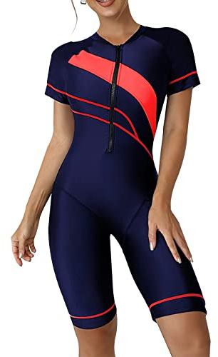 Ecupper Maillot de Bain Femme 1 Pieces Manches Courtes Rash Guard Contrôle du Ventre Rembourré