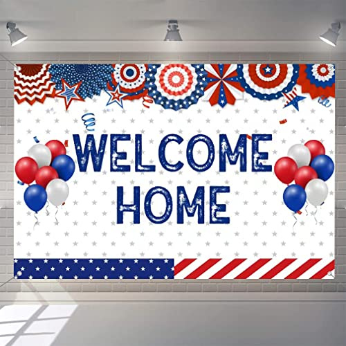 Willkommen zu Hause Banner Dekoration, weiß und blau Willkommen zurück zu Hause Hintergrund Dekor, Militär Homecoming Einsatz Rückkehr Party Zubehör, 150cm x 90cm