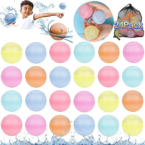 Glovios 24PCS Wiederverwendbare wasserbomben,selbstdichtende Silikon-Wasserbälle,Schnell befüllbare weiche,Spritzbälle für Wasserkämpfe,Wasserspielzeug für Kinder,Wasserkampfspiel für Sommer (24PCS)