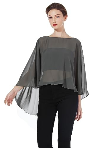 BEAUTELICATE Capa Poncho Gasa Fiesta Mujer Chales de Novia Ligero Elegante para Boda Cerimonia Evento Formal Graduación Cosplay Elf （Gris Oscuro）