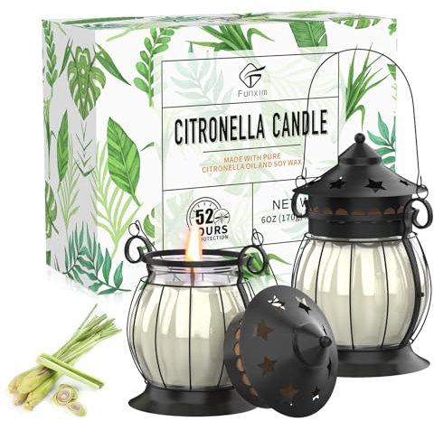 Candela alla citronella, 2 candele alla citronella da esterno in vetro, cera di soia naturale, arredamento retrò - perfette per campeggio, barbecue, picnic, giardino