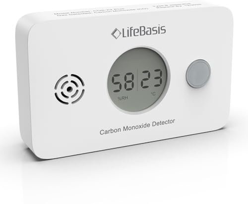 LifeBasis 3 en 1 Detector Monoxido de Carbono con Temperatura y Humedad, 10 Años Detector CO Pantalla LCD y Función Silencio Detector de Monoxido de Carbono Adecuado con Batería para Hogares, Hoteles