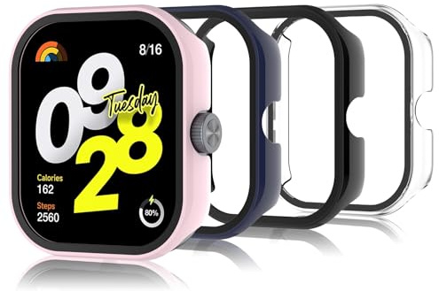 Bigqin 4 Piezas Funda Compatible con Xiaomi Redmi Watch 4, Protector de Pantalla Compatible con Xiaomi Redmi Watch 4 - Transparent/Negro/Azul/Rosa