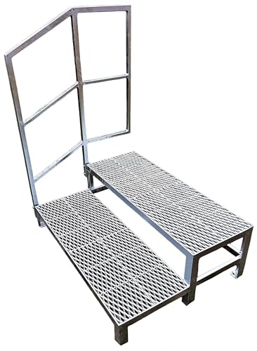 2 Stufen Stahltreppe mit Geländer Freistehend Außentreppe Breite 80 cm Höhe 40 cm verzinkt Premium Qualität