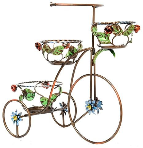 Fioriera a forma di bicicletta policromata in ferro battuto Casa Del Rame 3 vasi grande