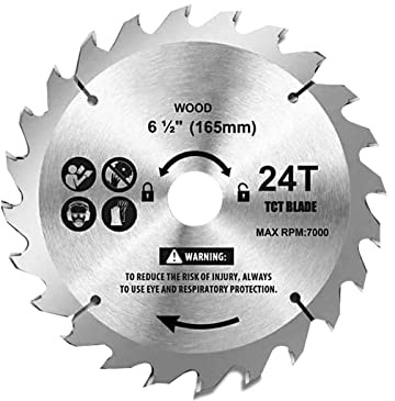 6-1/2-Inch 165 mm TCT Circular Saw Blades, 24 Teeth Wood Cutting Disc for Cutting Hard & Soft Wood, Chipboard & Plywood, Arbor 20mm