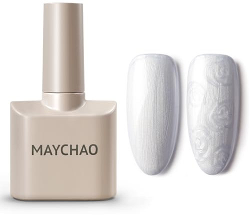 MAYCHAO 15ML Pearl Blue Gel Nail Polish, Pearlescent Shell Shimmer Mermaid Light Blue Gel Polish Swirl Thread Effect Soak Off UV LED Lamp Curing Gel for Nail Art Manicure Salon DIY at Home, 0.5 OZ