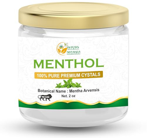 Herbs Botanica Menthol Crystals Mentha Arvensis Aromatherapy Congestion Blocked Nose Relief Cold Flu 100% Pure USP Food Grade Great for Cosmetics, Salves, Balms, Creams and Soap Making 2 oz