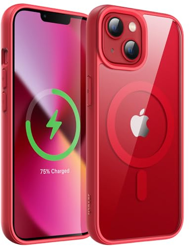 JETech Magnetiskt Fodral för iPhone 13 6,1-Tums Kompatibelt med MagSafe, Stötsäker Telefon Bumper Case, Enfärgad Matte TPU-Ram, Anti-Scratch Clear Baksida (Röd)