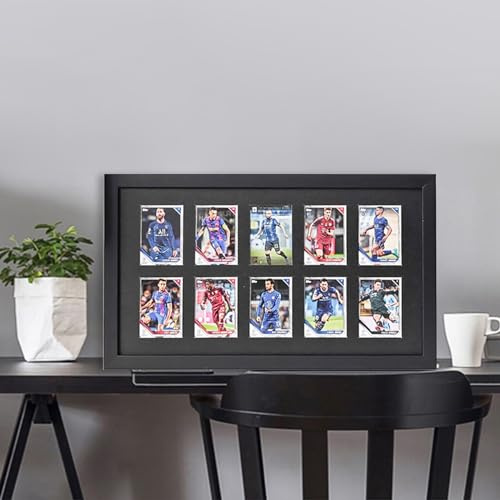 Memorabilia Vitrinen, abgestufte Sportkarten-Vitrine – 10 Baseball-Karten-Vitrine – Sammelkartenrahmen, Wanddisplay mit UV-Schutz für Fußball, Basketball, Hockeykarten, Schwarz