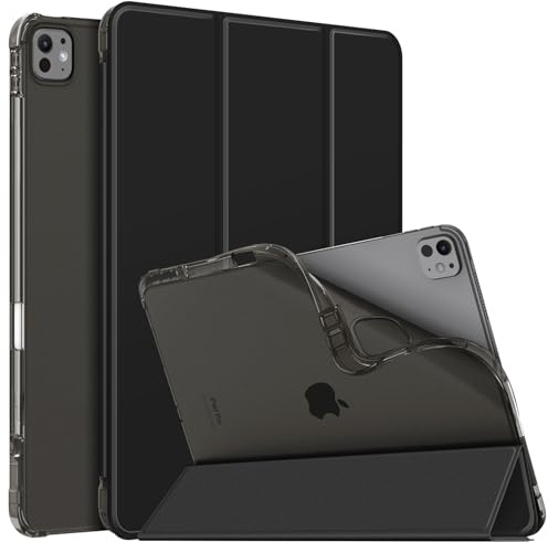 Fintie Hülle für iPad Pro 13 Zoll (M5/M4) 2025/2024, Schwarz | Matt Transparente Schutzhülle, mit Stifthalter, weiche TPU-Rückseite, dünn und leicht