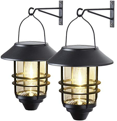 2 Stück Solarlampen Für Außen Hängend,IP65 wasserdichte Edelstahl-Glas-Solarlaternen als Dekolichter für Zaun, Wand, Terrasse