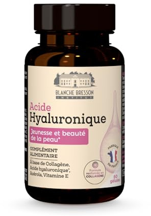 BLANCHE BRESSON - Acide Hyaluronique & Collagène Pur 400 mg - Anti-Âge & Anti-Rides - Élasticité & Hydratation de la Peau - Vitamines C & E - 60 Gélules - Cure 1 Mois - Fabriqué en France