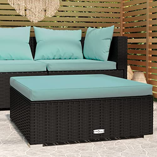 ZEYUAN Garten-Fußhocker mit Kissen, Sitzbank Balkon, Hocker Garten, Hocker Outdoor, Kleiner Hocker, Gartenmöbel, Fußhocker Outdoor, Schwarz 70x70x30 cm Poly Rattan