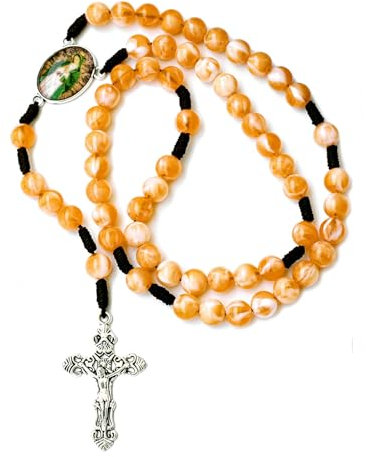 Rosary Prayer Beads Cross Necklace Bracelet First Holy Communion Baptism Christening Decorations Gifts for Men Women, Orange