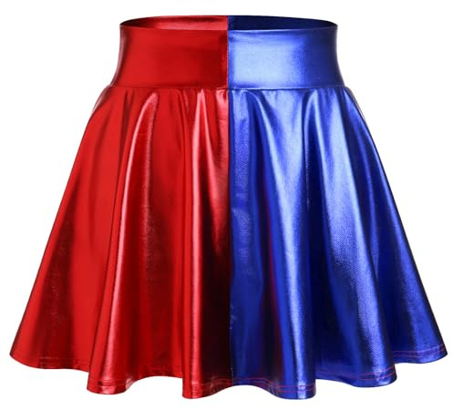 AGYMNX Jupe Pliss�e pour Femmes Costumes Courts pour Festivals de Musique V�tements Taille Haute Jupe en Cuir PU Jupe A-Line Robe de Soir�e Clubwear Rose et Bleu L