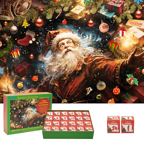 Jigsaw Puzzle Advent Calendar 2025,1008 Shaped Piece with Santa's Surprise Theme,24 Day Christmas Countdown,Gift for Kids Adults Family 27.5 * 19.7 inch