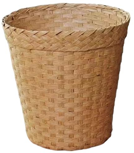 Pouiche en osier, panier de déchets en osier, petit panier de déchets de bureau rond de paille naturelle, panier de papier déchet simple simple pour les salles de bains et les chambres Offices Home B