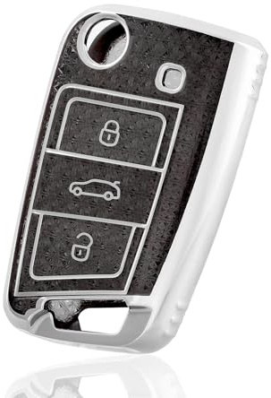OFF WE GO Autoschlüssel Hülle für VW Schlüssel Hülle Schlüsselhülle Cover für VW Golf 7 Polo Skoda Octavia Tiguan MK7 Jetta Seat Leon Fabia Ibiza Fabia Superb Schlüsselcover Schutz Gehäuse,Schwarz