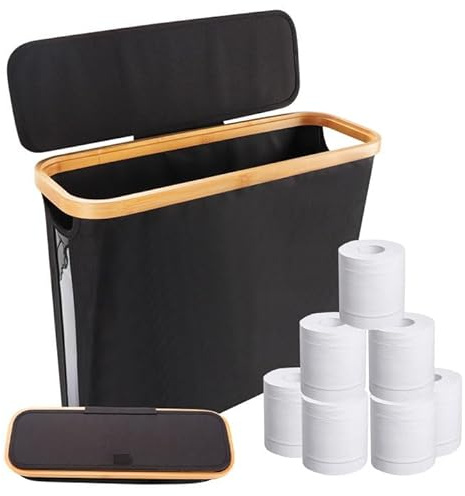 Almacenaje Papel Higienico,9-12 Rollos Cesta Papel Higienico,Porta Rollos de Papel Higienico con Tapa,Almacenamiento Papel Higiénico Organizador Papel Higienico,Soporte Papel Higienico (Negro)