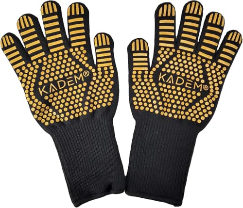 Unisex Ofenhandschuhe Grillhandschuhe Hitzebeständig bis 800 °C | feuerfest rutschfest | Hitzeschutz | klassisch Gold S/M