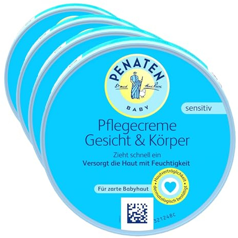 PENATEN Baby Pflegecreme Gesicht & Körper, Babypflege Creme zur Versorgung der Haut mit Feuchtigkeit, Baby Feuchtigkeitscreme für ein angenehm weiches Hautgefühl (1 x 100 ml) (Packung mit 4)