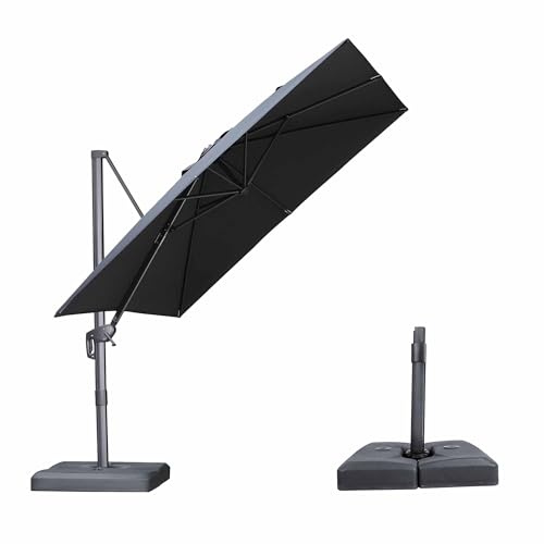 PURPLE LEAF Parasol Déporté 2,7 x 2,7 m avec Pied, Parasol de Jardin Extérieur Toile Polyester Haute Densité Anti-UV UPF 50+ avec Manivelle, Inclinable 6 Positions et Rotation 360°, Gris chiné foncé