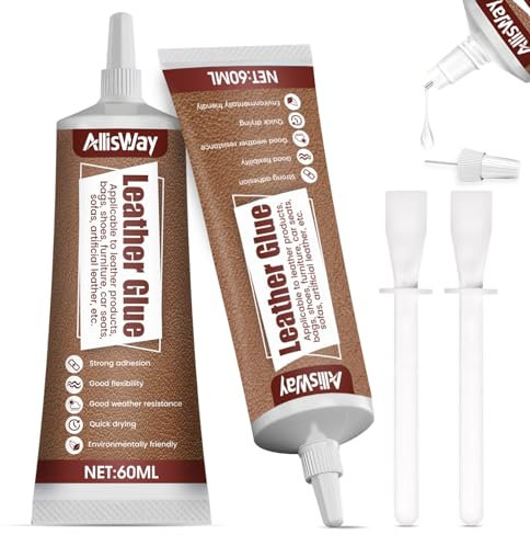 AllisWay Colle Cuir Maroquinerie, 60 ML*2 Colle Extra Forte, Kit Reparation Cuir, Convient pour Reparation Cuir Canapé, Reparation Cuir Voiture, Cuir PU, Vestes, Portefeuilles, Ceintures, Chaussures