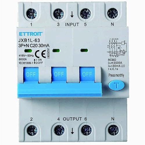 IXTRIMA Interruttore Magnetotermico Differenziale, 3P+N, 380V-6KA, 30mA, 4 Moduli DIN (20A)