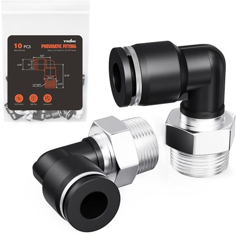 TRILINK Raccordi Aria Compressa 1/2 OD x 1/2 NPT – Gomiti Push-to-Connect, Raccordi Pneumatici Rapidi per Compressori, Utensili e Tubi (10 Pezzi)