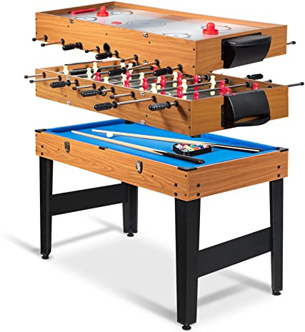 GOPLUS 3 en 1 Table Baby Foot Adulte Enfants avec Billard, Hockey, Table de Multijeux avec Accessoires Complets, Jeu Intérieur Exterieur pour Fête, 123 x 58 x 83 cm