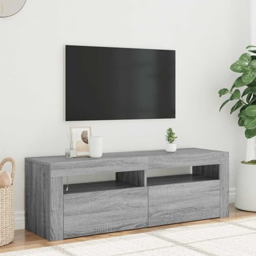 WRJENFSC Meuble TV avec LED RVB gris Sonoma - 120 x 35 x 40 cm - Meuble bas moderne pour salon avec espace de rangement et design